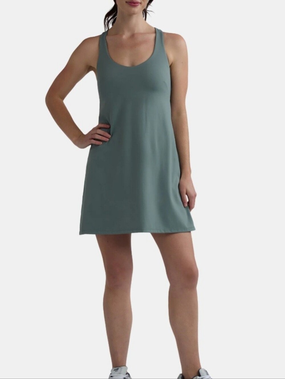 Avia Sage Green Scoop Neck Athletic Mini Dress With Built In Bra And Shorts XS - Picture 2 of 5